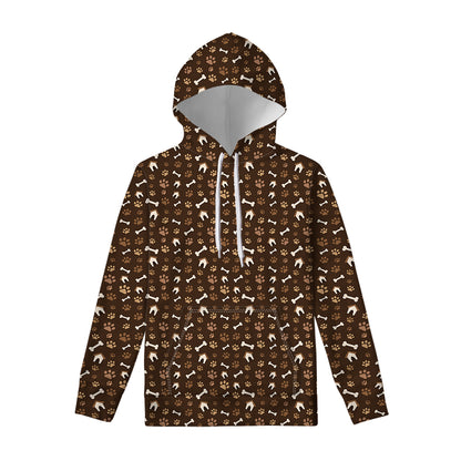 Brown Paw And Bone Pattern Print Pullover Hoodie