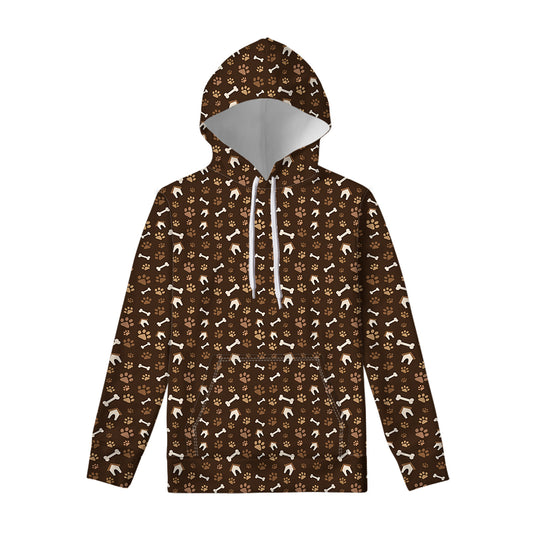 Brown Paw And Bone Pattern Print Pullover Hoodie