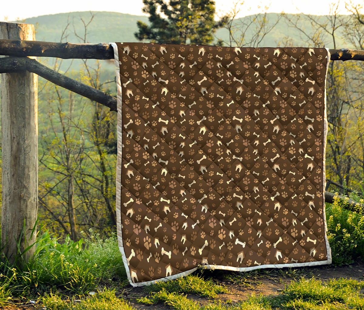 Brown Paw And Bone Pattern Print Quilt