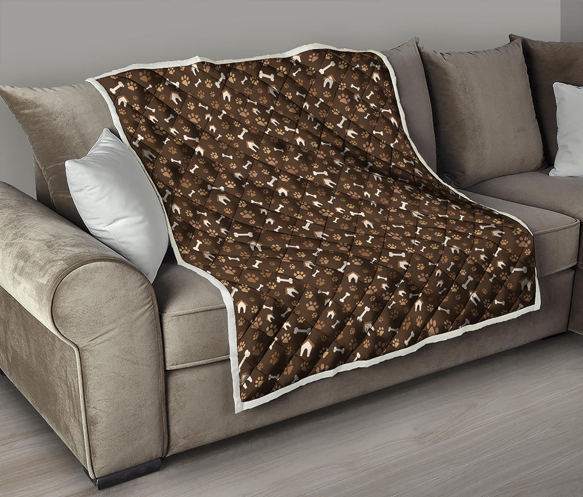 Brown Paw And Bone Pattern Print Quilt