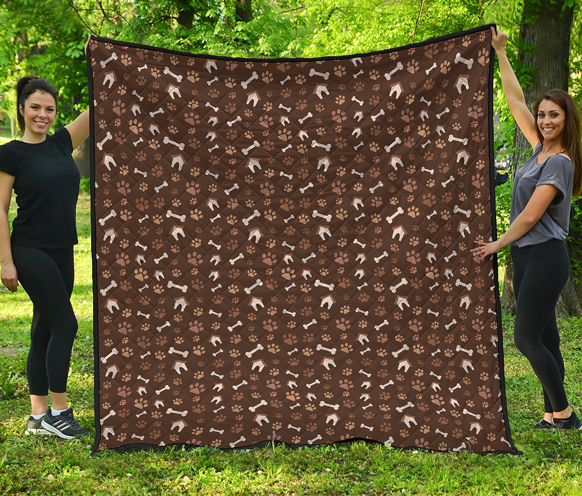 Brown Paw And Bone Pattern Print Quilt