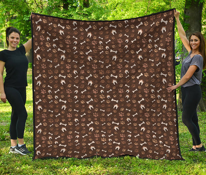 Brown Paw And Bone Pattern Print Quilt