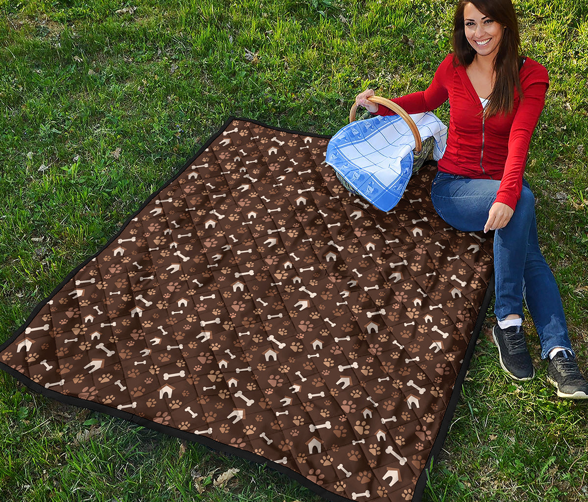 Brown Paw And Bone Pattern Print Quilt