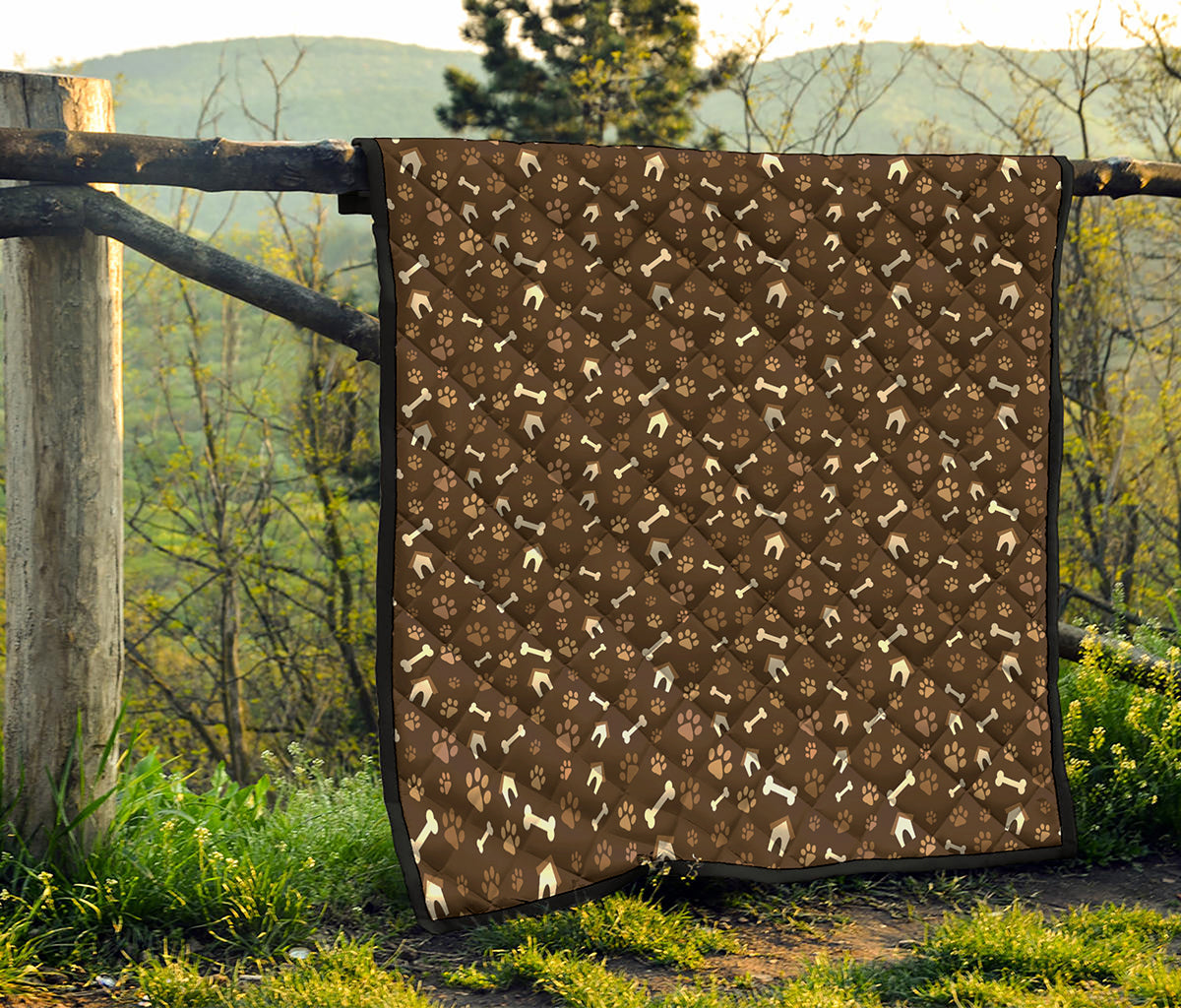 Brown Paw And Bone Pattern Print Quilt