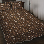 Brown Paw And Bone Pattern Print Quilt Bed Set