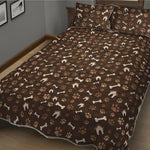 Brown Paw And Bone Pattern Print Quilt Bed Set