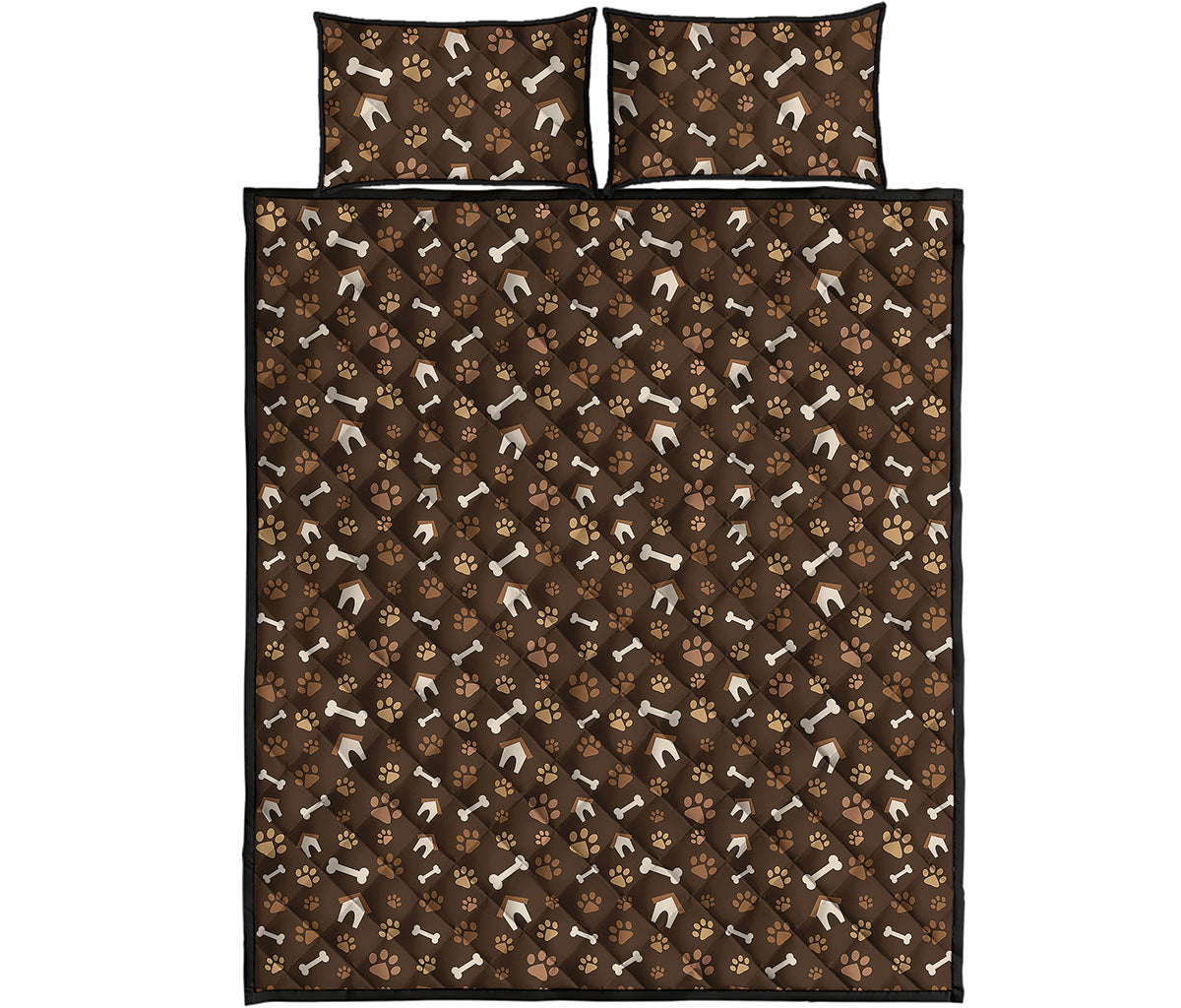 Brown Paw And Bone Pattern Print Quilt Bed Set
