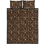Brown Paw And Bone Pattern Print Quilt Bed Set