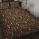 Brown Paw And Bone Pattern Print Quilt Bed Set
