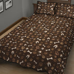 Brown Paw And Bone Pattern Print Quilt Bed Set