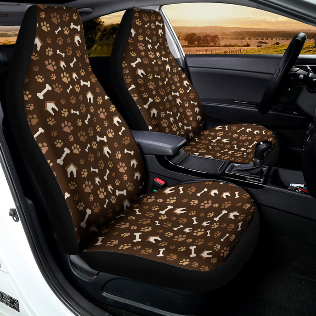 Brown Paw And Bone Pattern Print Universal Fit Car Seat Covers