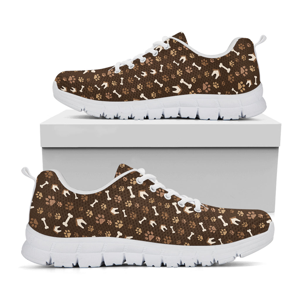 Brown Paw And Bone Pattern Print White Sneakers