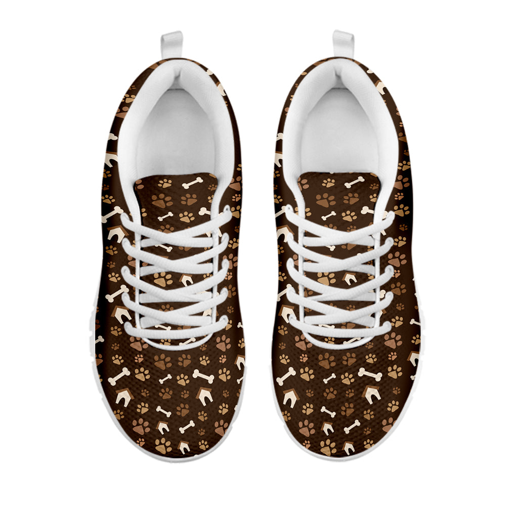 Brown Paw And Bone Pattern Print White Sneakers