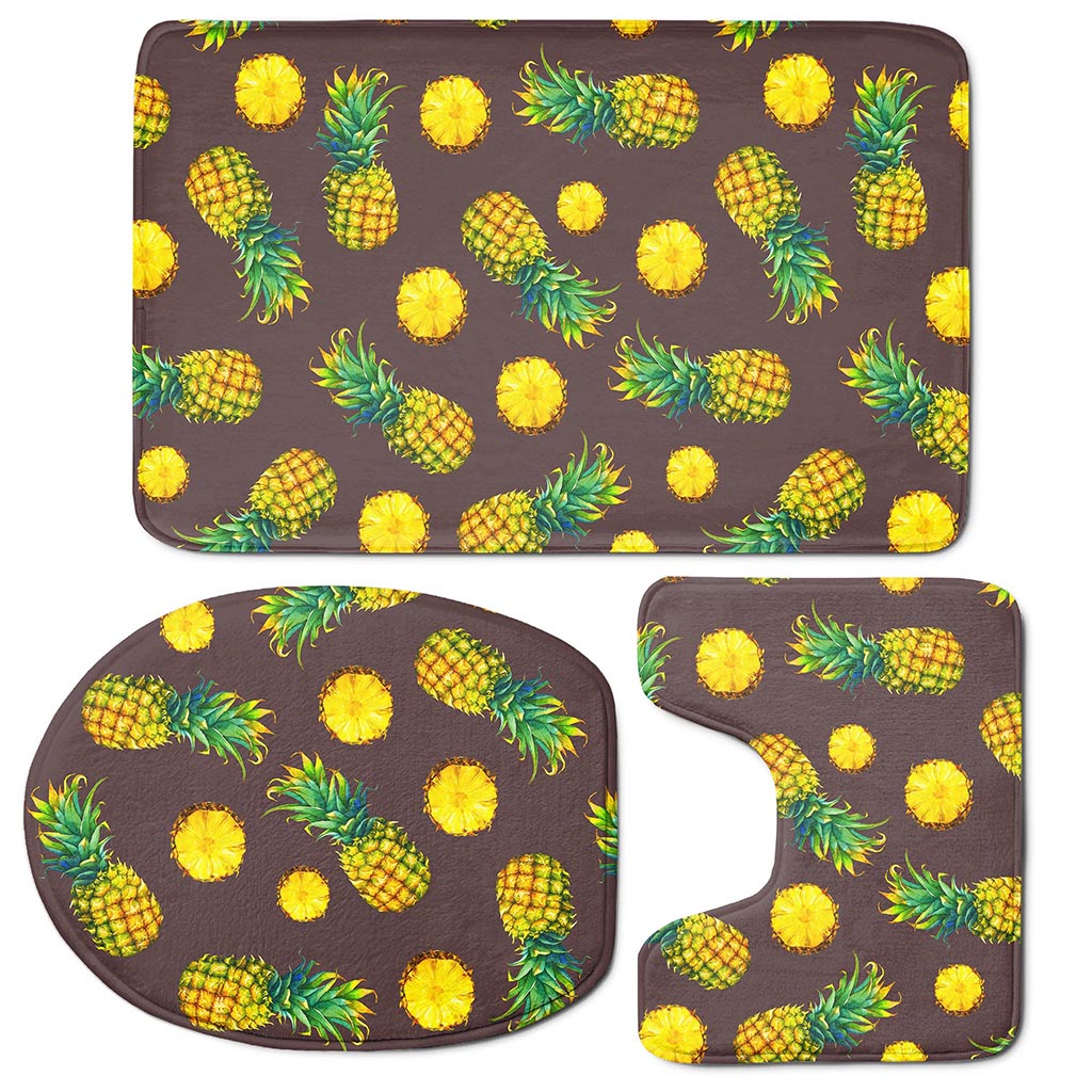 Brown Pineapple Pattern Print 3 Piece Bath Mat Set
