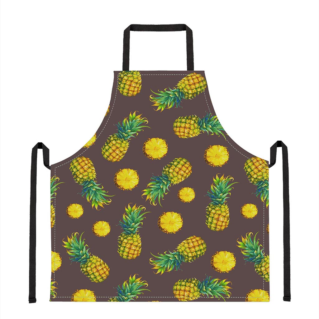 Brown Pineapple Pattern Print Apron