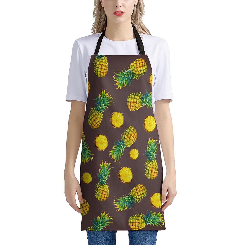 Brown Pineapple Pattern Print Apron