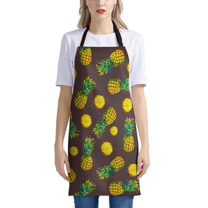 Brown Pineapple Pattern Print Apron