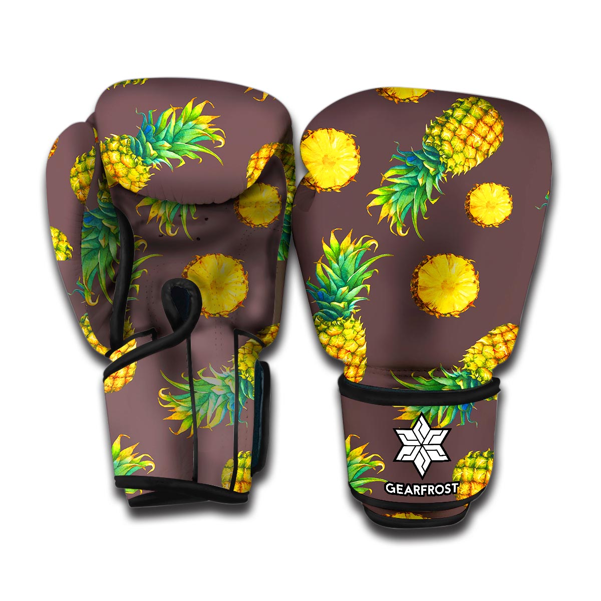 Brown Pineapple Pattern Print Boxing Gloves