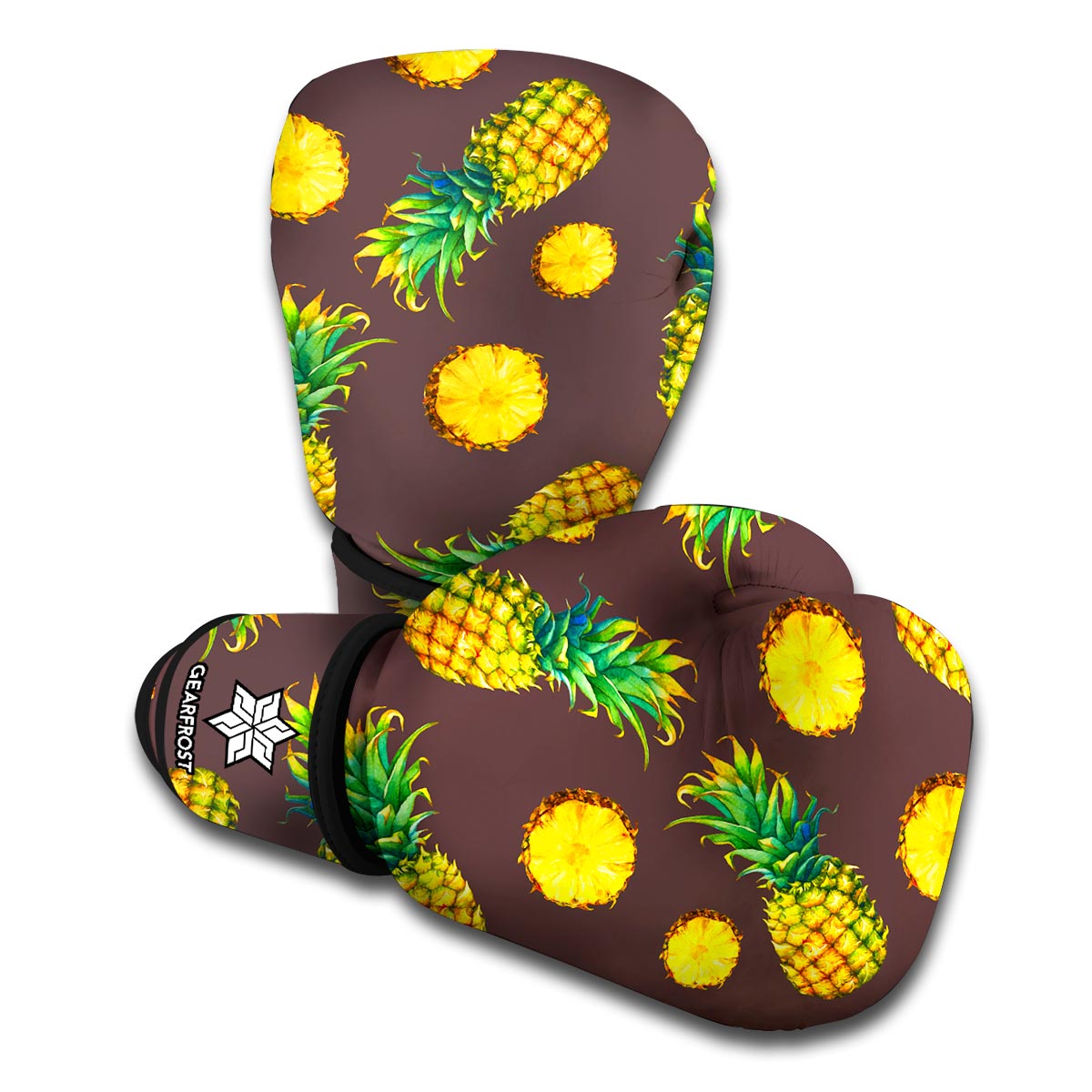 Brown Pineapple Pattern Print Boxing Gloves