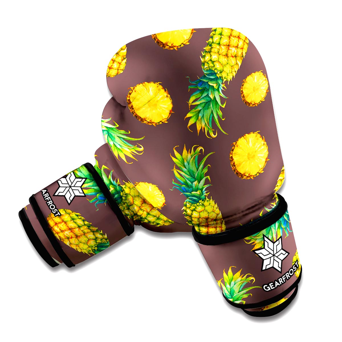 Brown Pineapple Pattern Print Boxing Gloves