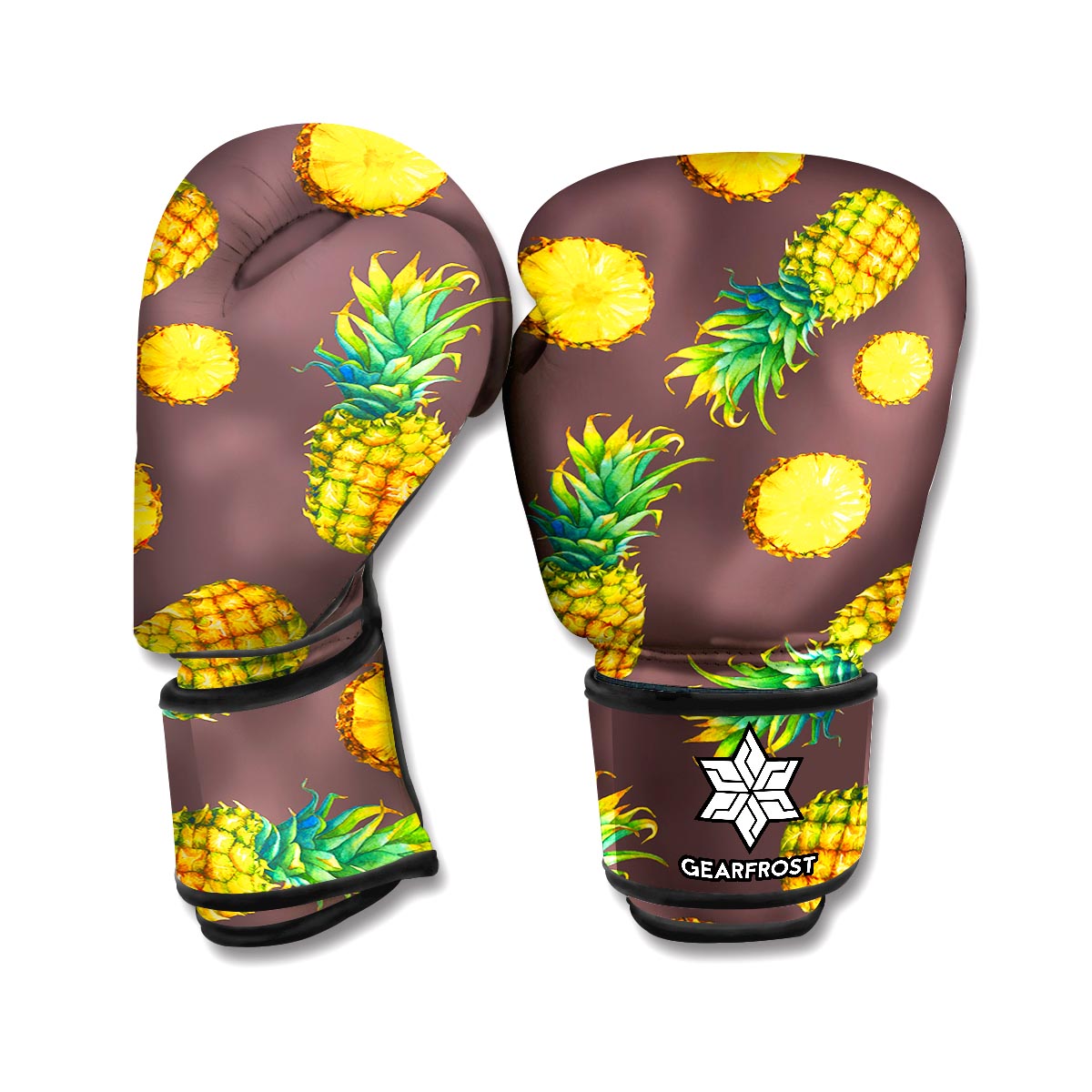 Brown Pineapple Pattern Print Boxing Gloves