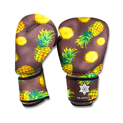 Brown Pineapple Pattern Print Boxing Gloves