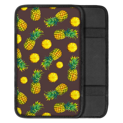 Brown Pineapple Pattern Print Car Center Console Cover