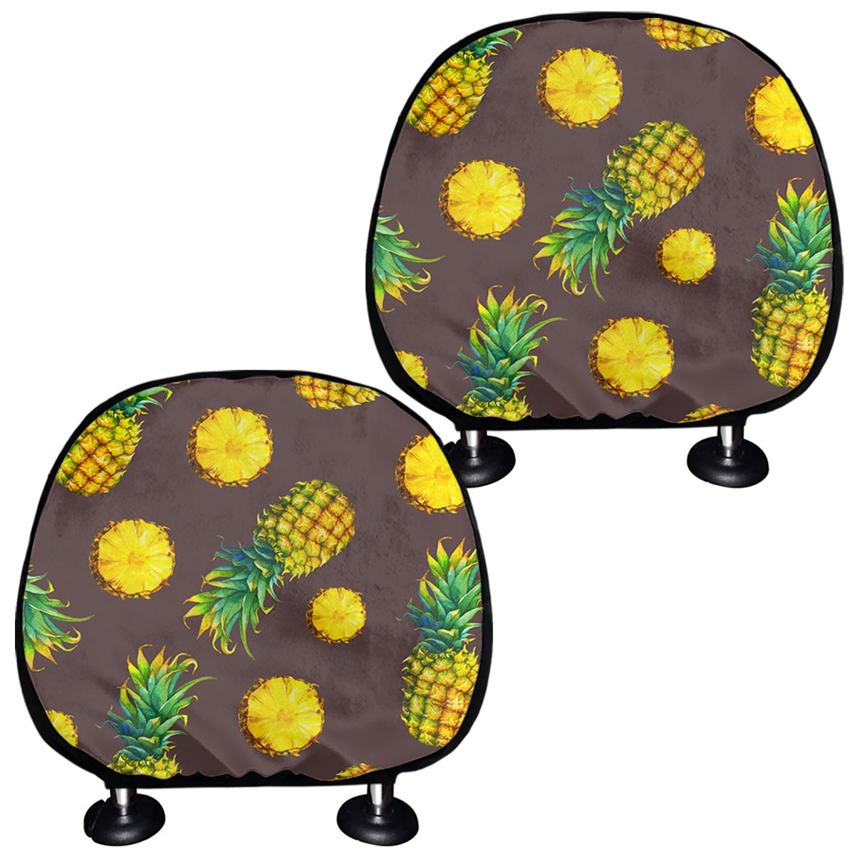 Brown Pineapple Pattern Print Car Headrest Covers