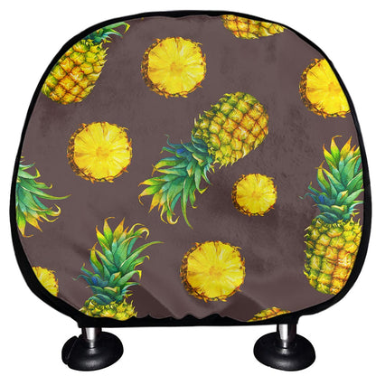 Brown Pineapple Pattern Print Car Headrest Covers