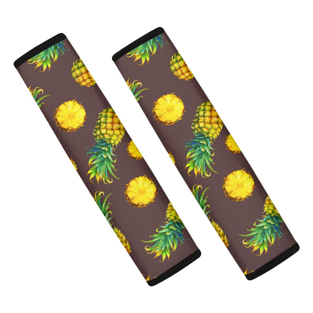 Brown Pineapple Pattern Print Car Seat Belt Covers