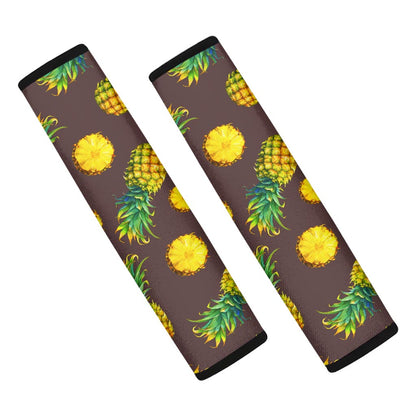 Brown Pineapple Pattern Print Car Seat Belt Covers