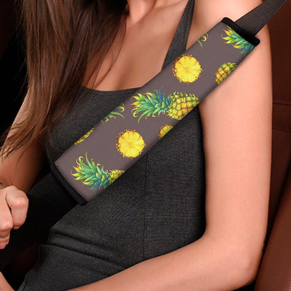 Brown Pineapple Pattern Print Car Seat Belt Covers