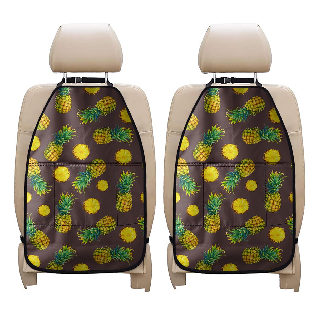 Brown Pineapple Pattern Print Car Seat Organizers