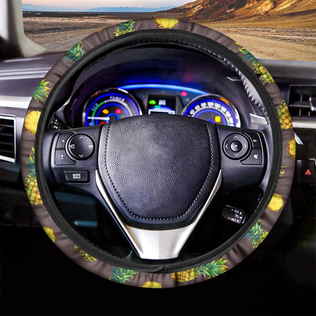 Brown Pineapple Pattern Print Car Steering Wheel Cover