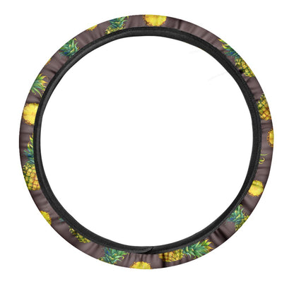 Brown Pineapple Pattern Print Car Steering Wheel Cover