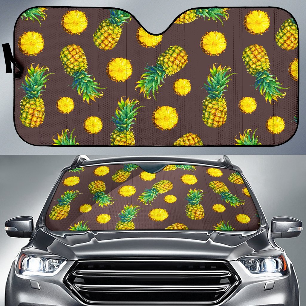 Brown Pineapple Pattern Print Car Sun Shade GearFrost