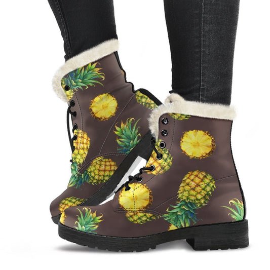 Brown Pineapple Pattern Print Comfy Boots GearFrost