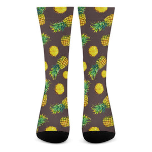 Brown Pineapple Pattern Print Crew Socks