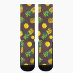 Brown Pineapple Pattern Print Crew Socks