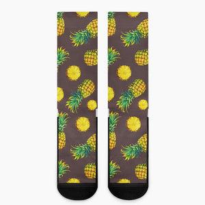 Brown Pineapple Pattern Print Crew Socks