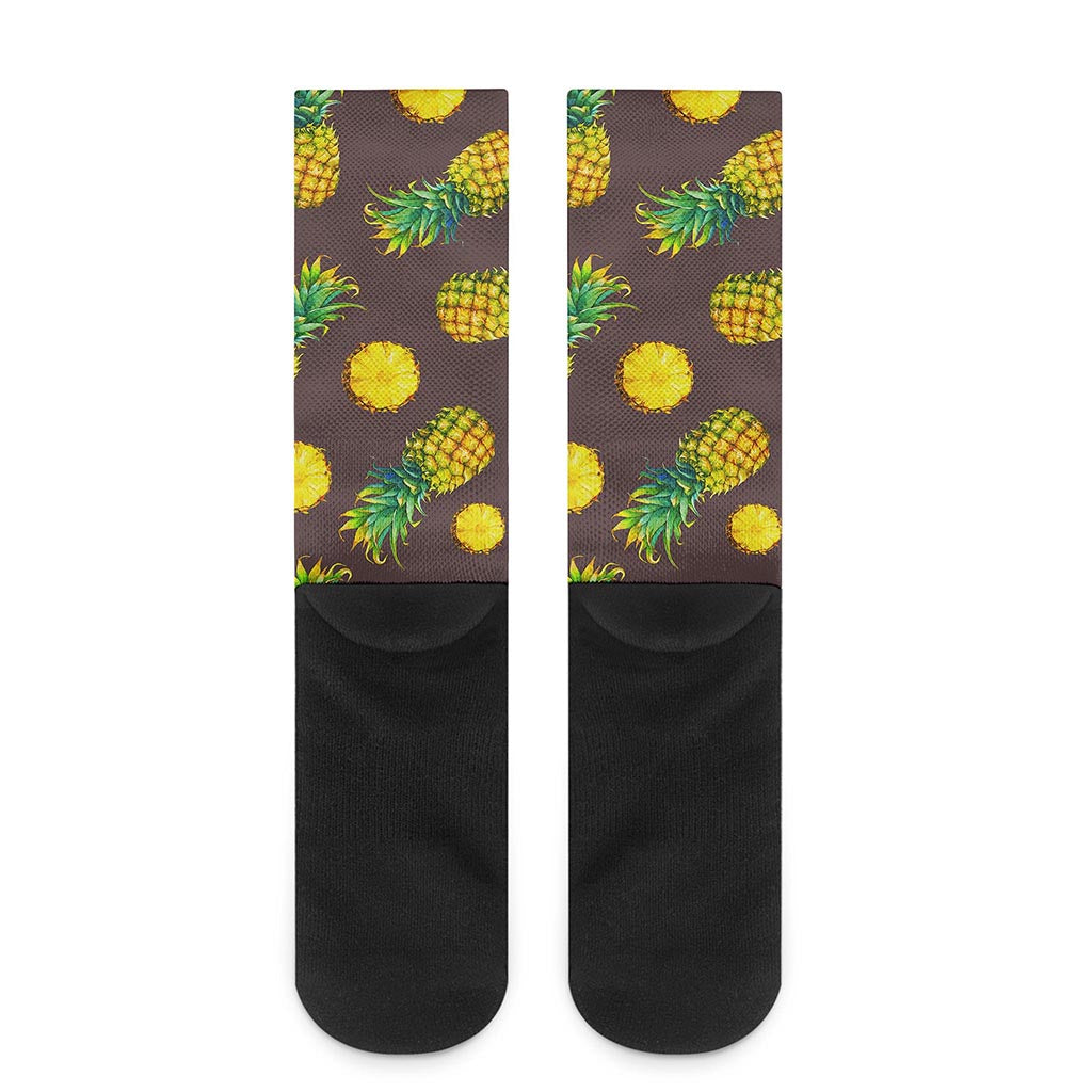 Brown Pineapple Pattern Print Crew Socks