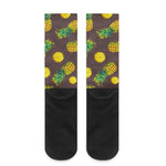 Brown Pineapple Pattern Print Crew Socks