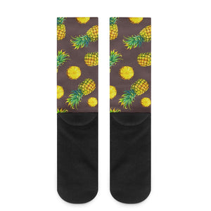 Brown Pineapple Pattern Print Crew Socks