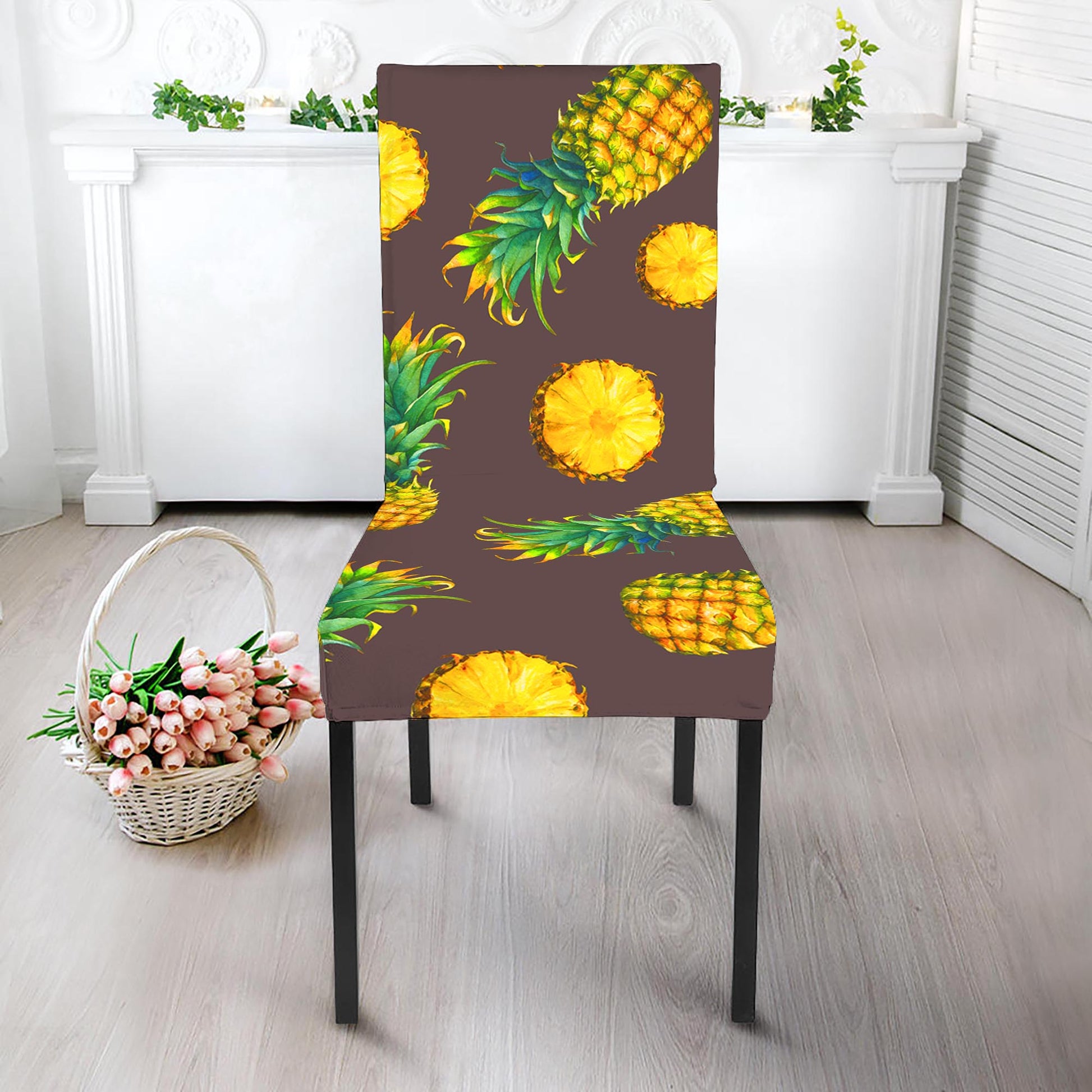Brown Pineapple Pattern Print Dining Chair Slipcover
