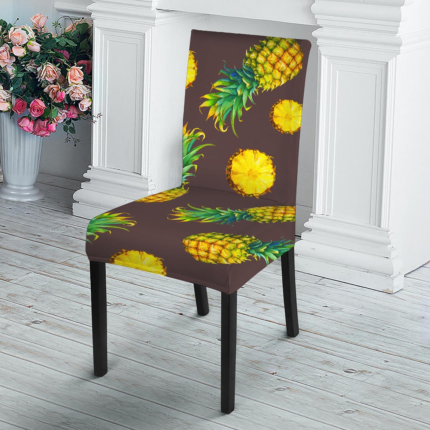 Brown Pineapple Pattern Print Dining Chair Slipcover