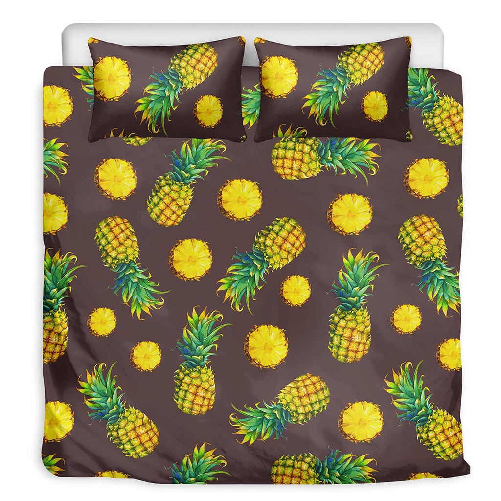 Brown Pineapple Pattern Print Duvet Cover Bedding Set