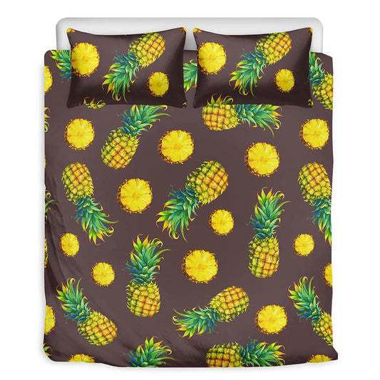 Brown Pineapple Pattern Print Duvet Cover Bedding Set