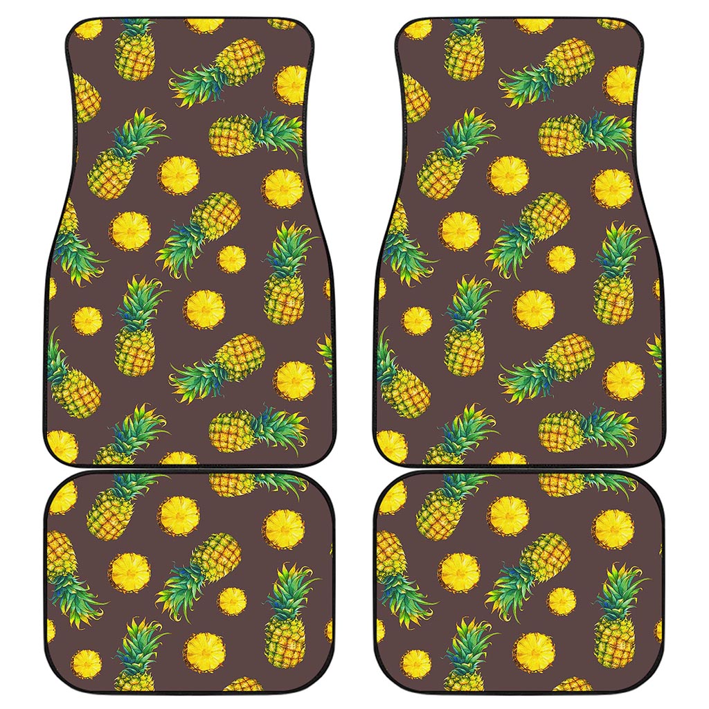 Brown Pineapple Pattern Print Front and Back Car Floor Mats