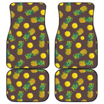 Brown Pineapple Pattern Print Front and Back Car Floor Mats