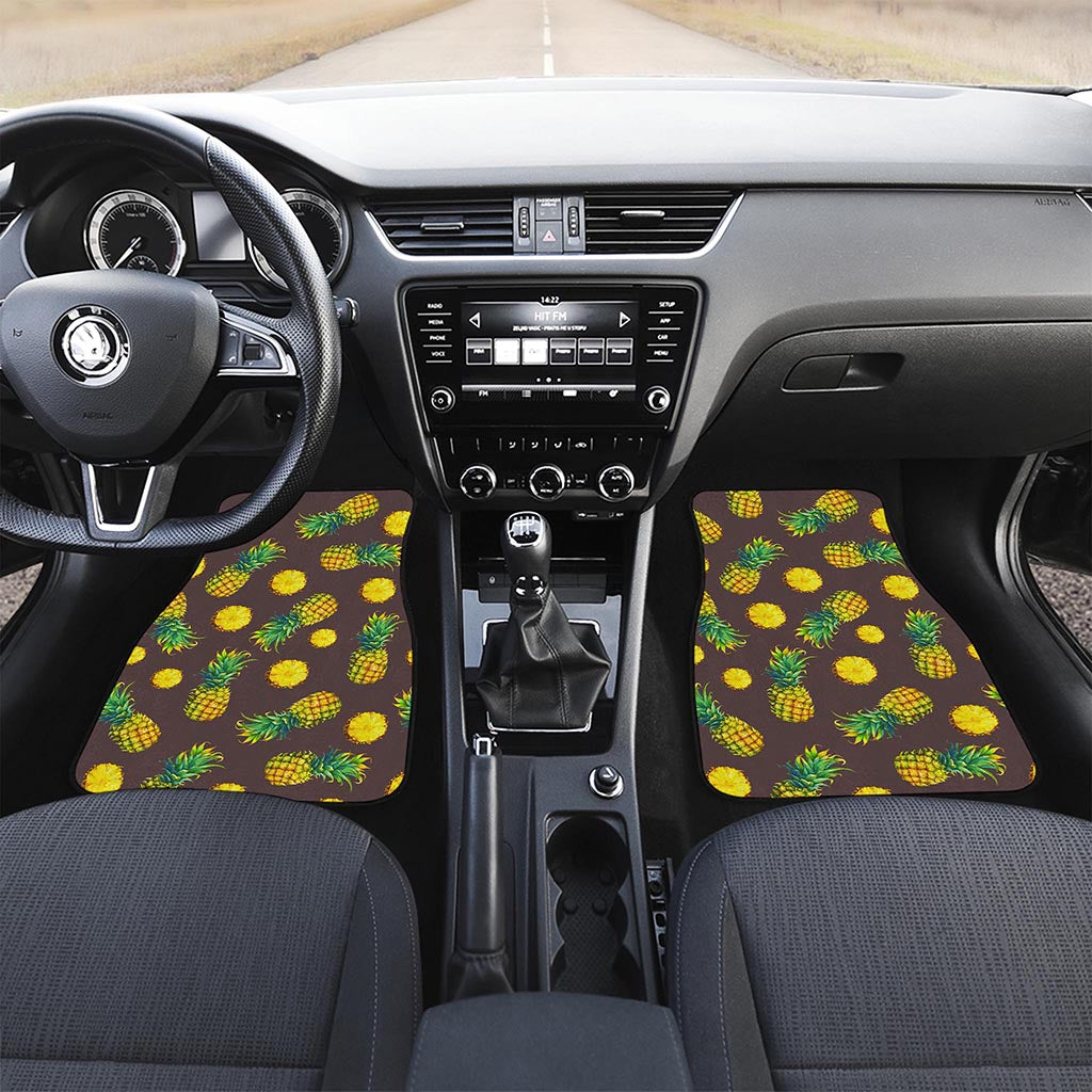 Brown Pineapple Pattern Print Front and Back Car Floor Mats